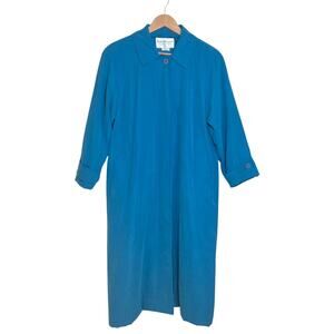 Vintage Norm Thompson Women's Size PM Trench Coat Teal Blue Belted Long
